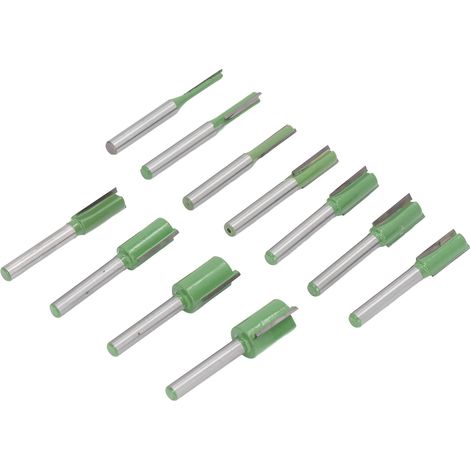 Lot de 11 fraises à bois tige 6mm alliage carbure acier tungstène, bout droit simple double lèvre pour chanfreiner et graver (1/5)