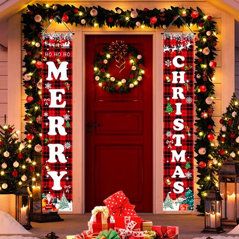 Dekorationen von Noël Rouges und Noires – Bannière von Porte „Frohe Weihnachten“ – Courage und porch-pour la maison, le mur, la porte d'entrée (1/4)