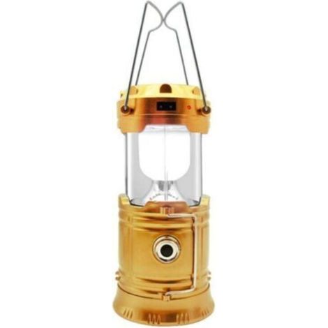 Lanterne de camping solaire rechargeable à LED, double éclairage, idéale pour le camping, la pêche, la randonnée, polyvalente, câble de chargement USB inclus (doré)