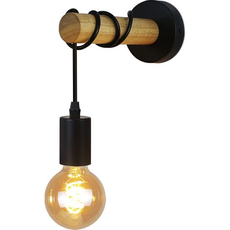 ZMH Applique Bois Vintage - Rétro Noir Industriel E27 Applique Rustique Intérieur Design pour chambre couloir mur cage d'escalier salon - Sans ampoule (1/5)