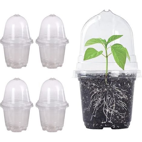 Pots de fleurs en plastique, 20 pots de semis transparents avec dômes d'humidité, diamètre 10 cm, avec trous de drainage, pour plantes d'intérieur (1/5)