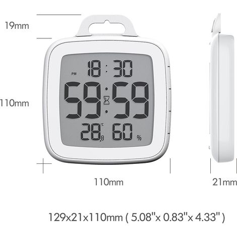 Waterproof, rotatable bathroom timer with 6 levels, countdown function, temperature and humidity control can be hung, placed on a surface and turned upside down.--BIEMMEDUE (1/5)