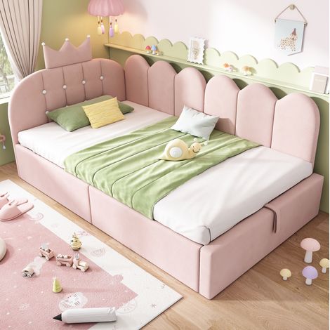 Bett Tagesbett 90x200 Stauraum L Form Rosa HAVRYA (1/5)