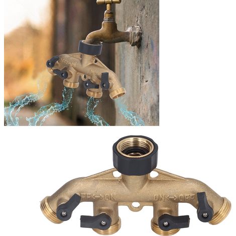 Distributeur de tuyau d'arrosage robuste en laiton à 4 voies, raccords de tuyau de 3/4 pouce, adaptateur pour robinet de tuyau, avec 4 vannes (1/5)