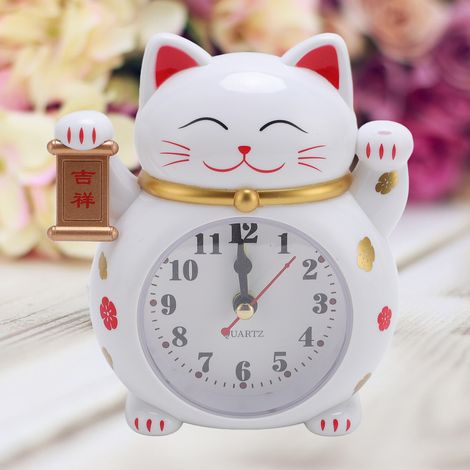 Réveil Chat de Fortune YF2025B Blanc en Plastique Horloge Murale Cartoon Accueil Petit Cadeau Mécanisme Quartz Batterie AA Inclus Dimensions 125 x 115 x 45 mm 122 g Fonction Alarm Cadran Aléatoire (1/5)