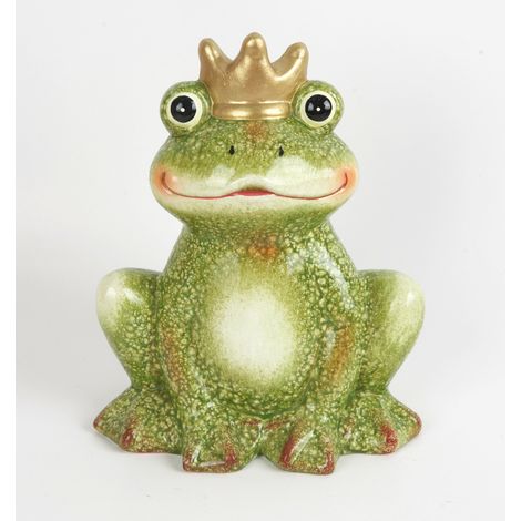 TrendLine Dekofigur Keramik Frosch mit Krone 22 x 12 x 18 cm grün