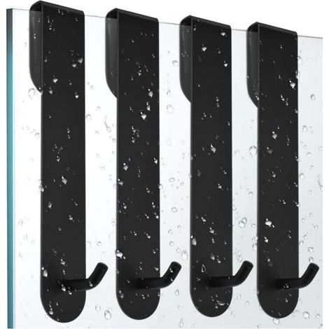 4 PCS Crochet Douche Inox Porte Serviette Salle de Bain Inox Crochet pour Paroi de Douche Crochets pour Serviettes de Bain Porte Accroche Torchon Cuisine Noir Porte Manteau Porte sans (1/4)
