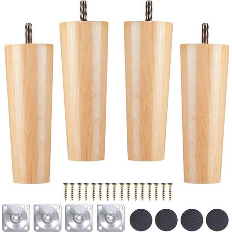 Pieds de meubles en bois, ensemble de 4 pieds de canapé coniques en bois, pieds de canapé de remplacement, adaptés aux canapés, téléviseurs, lits, tables à manger, chaises, fauteuils, etc., 10 cm. (1/5)