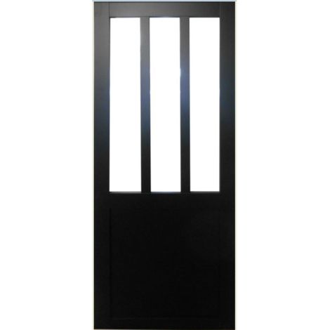 Gd Menuiseries – Porte coulissante atelier noir H204 x L83 cm – Pour séparation intérieure – Design moderne – Finition élégante (1/4)