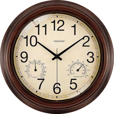 Horloge Extérieure Étanche 30cm Marron, Thermomètre Hygromètre  Horloge murale extérieure étanche 30cm marron vintage. Silencieuse sans tic-tac. Avec thermomètre et hygromètre. (1/5)