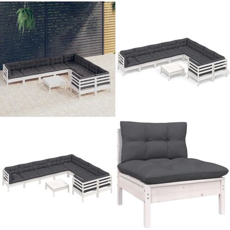 10-tlg. Garten-Lounge-Set mit Kissen Weiß Kiefernholz - Garten Lounge Set - Kiefernholz Möbel - Outdoor Möbel - Loungemöbel - Gartenmöbel - Home & Living (1/5)