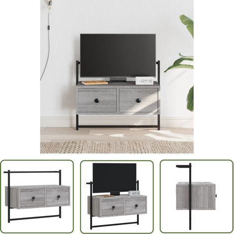 The Living Store Meuble TV mural sonoma gris 60,5x30x51 cm bois d'ingénierie - Meubles Tv Murale - Meuble Tv Suspendu - Meuble Tv Moderne - Meuble Tv Gris - Rangement Mural (1/5)