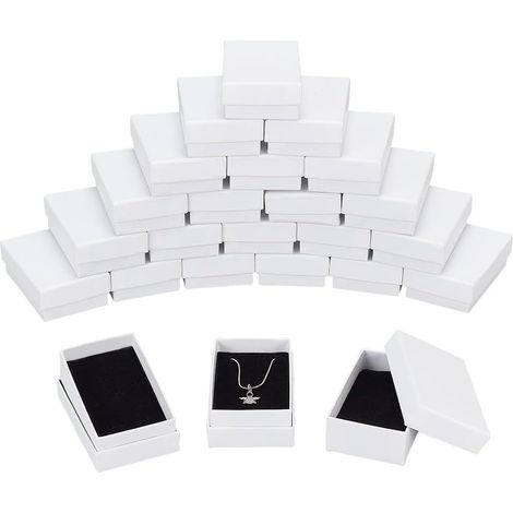 24 pcs Boîtes à Bijoux en Carton Blanc, 8x5.1cm boîte-Cadeau en Papier Boîte en Carton avec Éponge à L'Intérieur pour Colliers Boucles d'oreilles Bague Pendentifs Cadeau Bijoux Affichage (1/5)