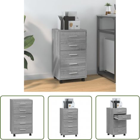 The Living Store Armoire à tiroirs avec roulettes Sonoma gris Bois d'ingénierie - Meuble À Tiroir - Commode - Rangement Bureau - Armoire Rangement - Bureau Enfant (1/5)
