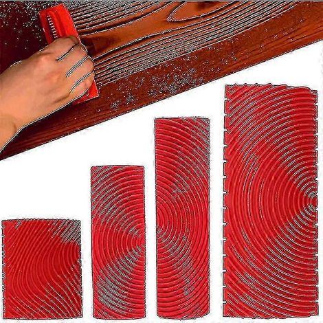 Outils pour peindre des textures murales - Kit de 4 imitations bois en caoutchouc (1/4)