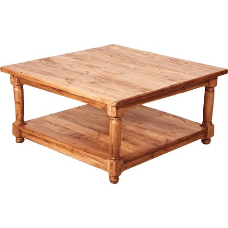 Country-style solid lime wood natural finish W90XDP90XH45 cm sized smoking coffee table. Made in Italy (1/5)