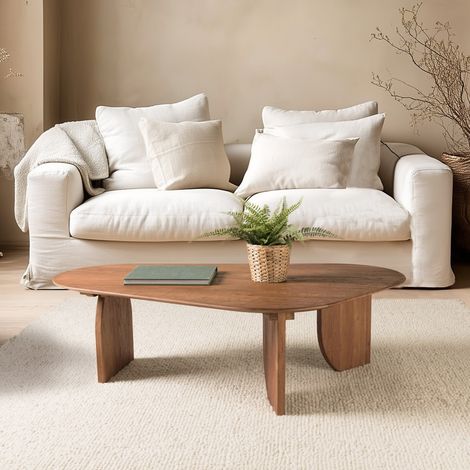 SIXTINE - Table basse forme organique 120x80cm en bois de teck recyclé