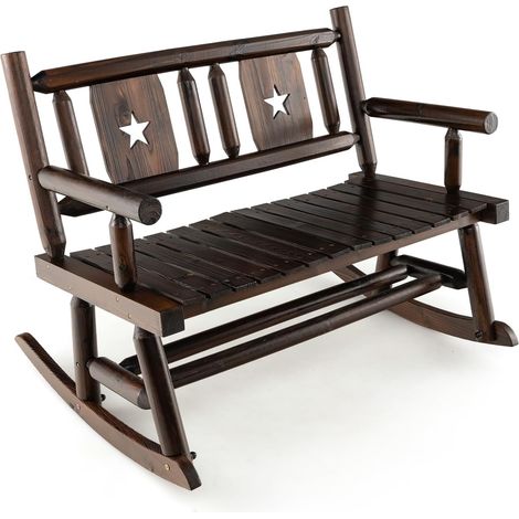 Goplus – Banc à bascule extérieur 2 places – Bois de sapin et pin traité – Charge 320 kg – Dimensions 111x85x89 cm – Siège courbé pour confort (1/5)