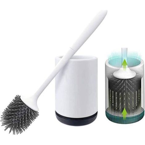 Toilet Brush, Antibacterial Silicone Toilet Brush, Toilet Brush Set with Long Handle and Hygienic Holder (Flooring) (1/5)