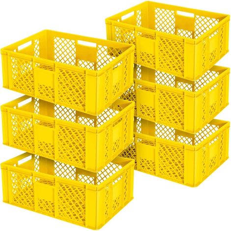 BRB Lot de 6 paniers empilables ajourés/empilables, L x l x H 600 x 400 x 240 mm, qualité alimentaire, qualité industrielle (jaune)