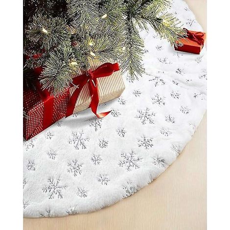 jupe De Sapin De Nol En Flanelle Flocon De Neige - Argent 122cm, Dcoration De Sapin De Nol, Housse De Sapin En Laine Artificielle, Dcoration De Sa (1/5)