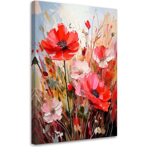 Quadro su tela, Fiori di campo Acquerello Rosso Natura - 40x60 (1/3)