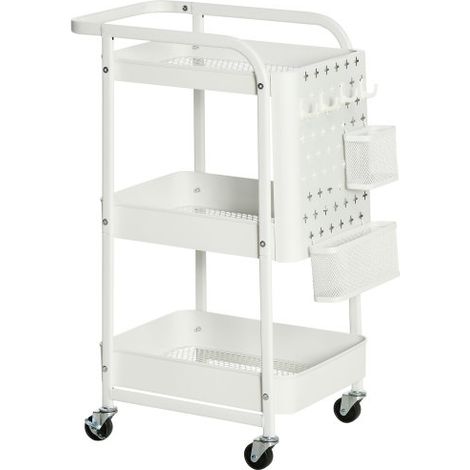 Rollwagen mit Schubladen 3-Etagen Küchenregal auf Rollen für Küche & Büro, Stahl weiß 51,5x32x75,6cm 
On-Site