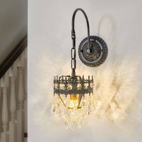 Vintage Crystal Wall Lights Palace Wall Lamp Black Metal Wall Sconce 3 Colors for Bedroom Living Room Corridor (1/5)