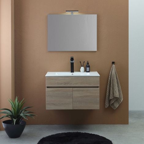 Mueble De Baño Colgado 80Cm 2 Puertas Roble Brown, Espejo 80X60  Silvia (1/5)