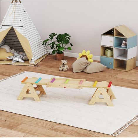 2-in-1-Holzwippe und Balancierbalken 133 x 38 x 24 cm OKWISH (1/4)