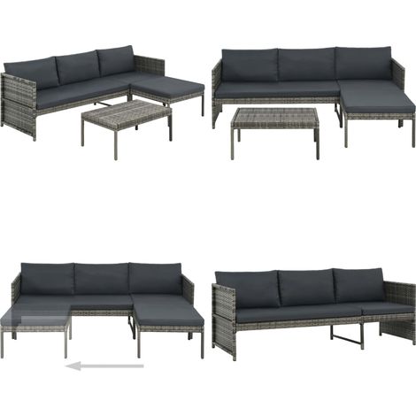 Salon de jardin 3 pcs avec coussins Résine tressée Gris - Salon De Jardin - Ensemble De Meubles De Jardin - Canapé Extérieur - Mobilier De Jardin - Fauteuil Pliable - Home & Living