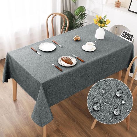 Nappe lavable aspect lin 130x160cm Gris, hydrofuge, résistant aux rayures