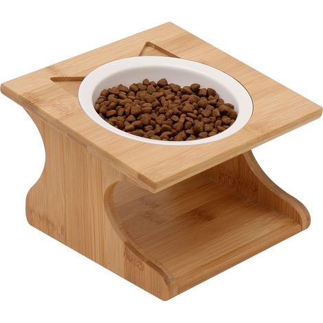 Ergonomic ceramic cat bowl with bamboo frame Raised feeding bowl with 250ml capacity (1/5)