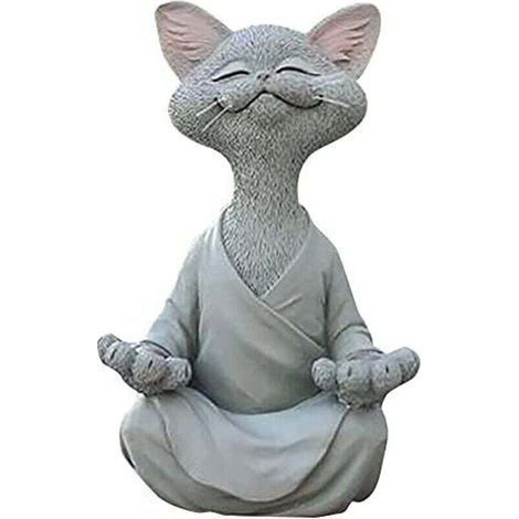 Chat Figurine, Méditation Yoga Chat Heureux, Zen Chat Pose Détendue Sculpture pour la Maison Extérieure Pelouse Décoration Cadeaux pour Les Amoureux des Chats (Ash) (1/5)