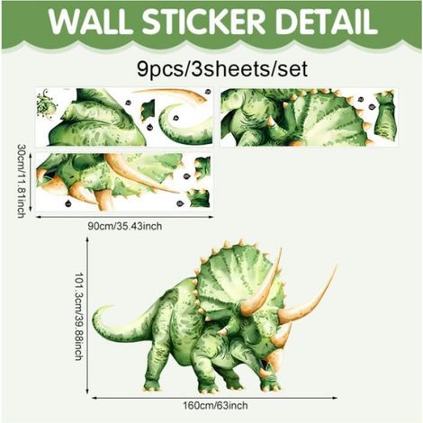 Stickers Muraux Enfants Grand Dinosaure Autocollant Mural Triceratops Dino Decoration Chambre Bebe Le Salon Pépinière Mur (1/5)