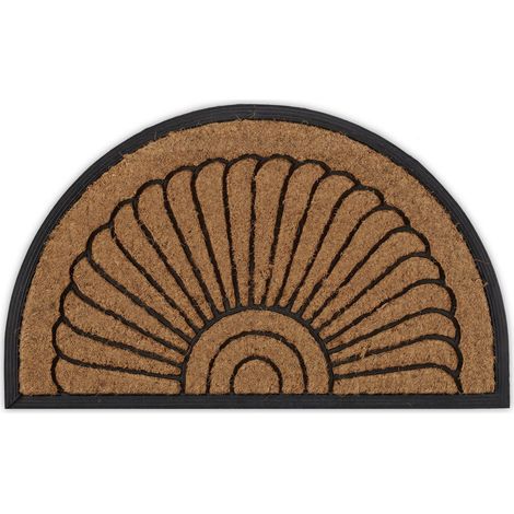 Paillasson, Coco, Caoutchouc, Tapis d’entrée Demi-Rond, 75 x 45 cm, antidérapant, intérieur, extérieur, Nature (1/5)
