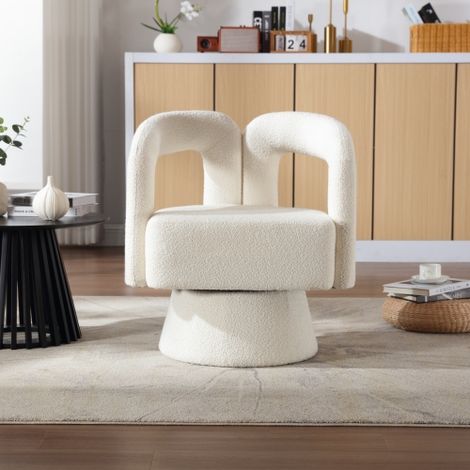 Fauteuil pivotant à 360° — Chaise ronde large et généreusement rembourrée  Fauteuil individuel en tissu doux — Idéal pour salons, chambres, bureaux et salles d'attente — Beige