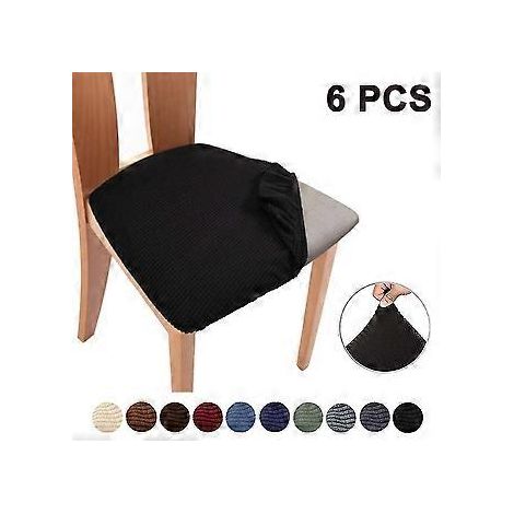 6-teiliges Set Stuhlsitzbezüge aus Stretch-Jacquard, abnehmbare Stuhlsitzkissen, Schwarz
