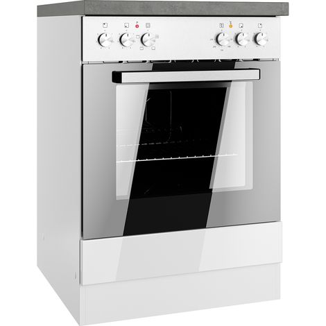 Herdumbauschrank 60 cm in Hochglanz weiß, Arbeitsplatte Betonoptik MARSEILLE-03 (1/5)