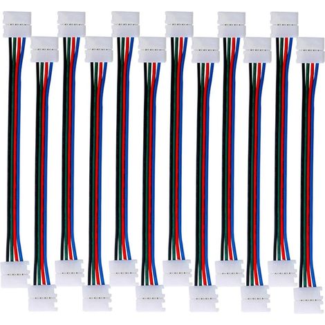 12Pcs 4 Pin LED Bande Lumière Connecteur, Non-Etanche Snap Down Bande Connecteur, 10mm Sans Soudure 5050 RGB LED (1/4)