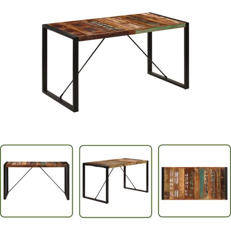 The Living Store Table à manger 140x70x75 cm Bois de récupération massif - Table À Manger - Table En Bois - Table Design - Table Industrielle - Mobilier Rustique (1/5)