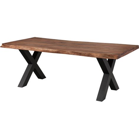 Table à manger 240x100 en bois de Sheesham teinté brun matpieds en X anthracite mat FREEFORM 5