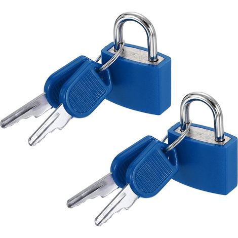 Lot de 2 petits cadenas de 1,9 cm avec clés de 3,3 cm de long, recouverts d'ABS en laiton massif, antirouille et étanche, pour sac à dos, casier, armoire, boîtes, bleu foncé (1/5)