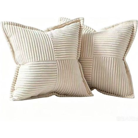 Juego de 2 fundas de cojín de pana beige con estampado cruzado, ideales para el dormitorio, el jardín, sillones, la cama o para un estilo bohemio o escandinavo. 40 cm x 40 cm.