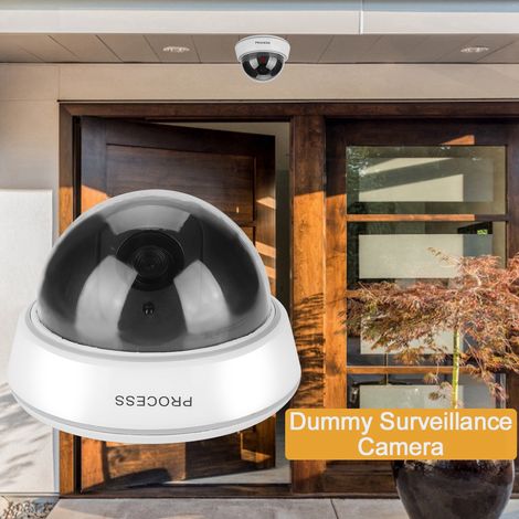 Caméra de surveillance factice blanche en forme de dôme avec lumières rouges clignotantes infrarouges simulées (1/5)