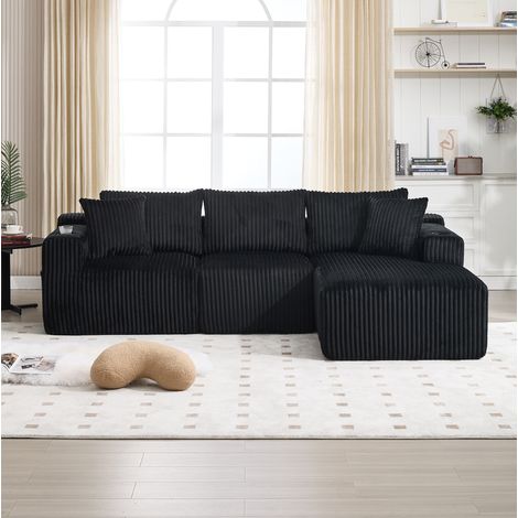 Modulares Sofa mit Chaiselongue und 2-Sitzer, schwarzer Cord HAVRYA (1/5)