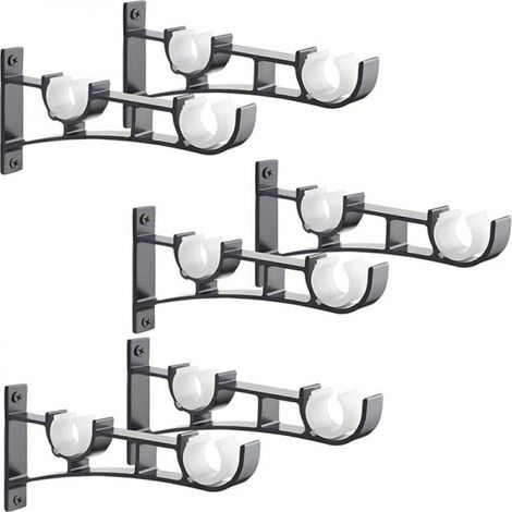 6Pièces Tringle à Rideau en métal Robuste, Support de Tringle à Rideaux, Double Tringle à Rideau Pole Holder, Support Rideau, Support de Tringle à Rideau en Aluminium, Support de Tringle à Rideau Noir