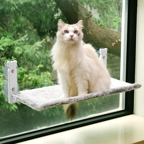 APEX Hamac pour chat, 4 ventouses puissantes avec cadre et housse réversible douce en deux tissus pouvant supporter jusqu'à 18 kg (gris) (1/5)