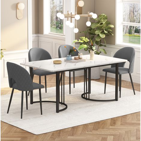 Set tavolo da pranzo 140 x 80 cm 5 pezzi, effetto marmo, grigio HAVRYA (1/5)