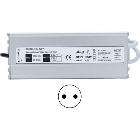 Alimentation LED étanche IP67 à tension constante, transformateur adaptateur 120 W, prise AC85-265VEU, sortie 24 V 0-5 A (1/5)